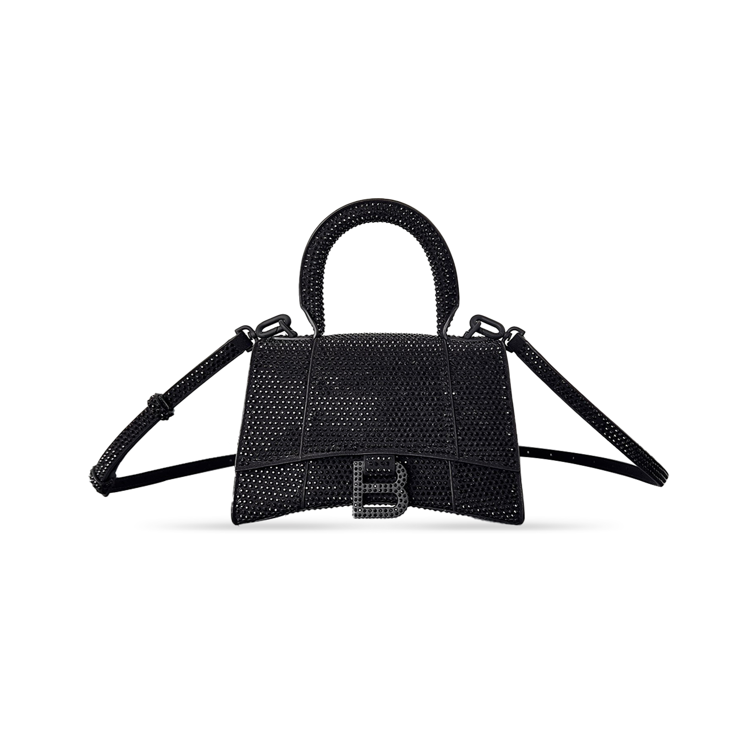 BALENCIAGA WOMEN'S HOURGLASS HANDBAG XS  WITH RHINESTONES BLACK 5928331S4CY8210 (18.8*13*7.9cm)